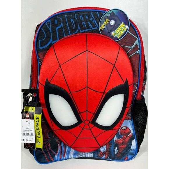 Marvel Spider-Man Raised Mask Light Up 17" Kids School Backpack - Picture 16 of 16